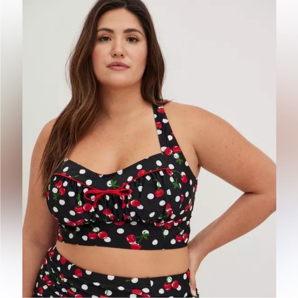 Torrid Retro Chic Cherry Polka Dot Wireless Bikini Top in 2X